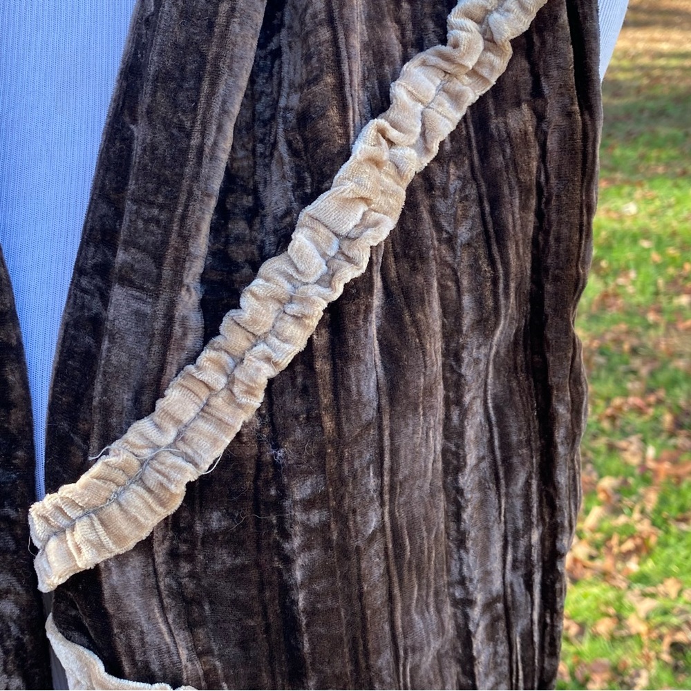 SCARF BROWN TAN CRINKLE VELVET LONG RECTANGLE BOHEMIAN ACCESSORY - Picture 2 of 8